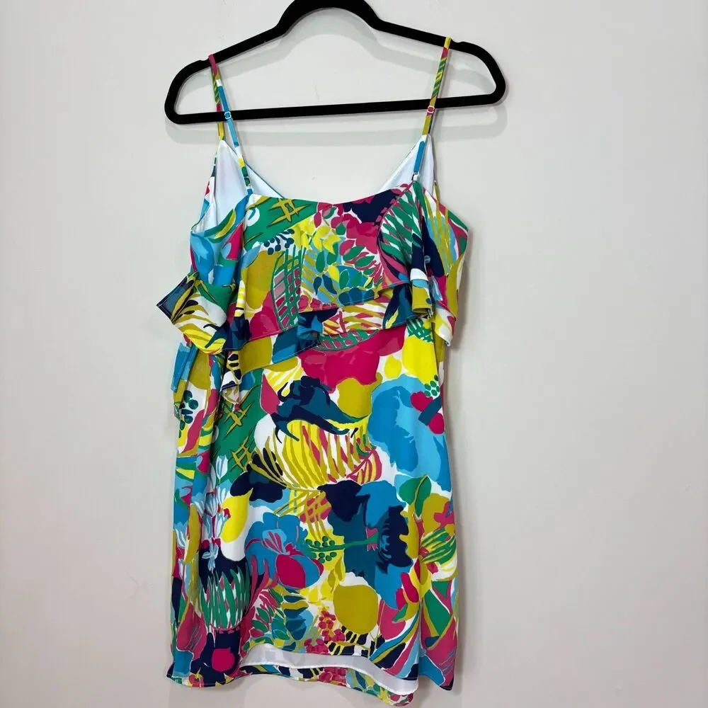 J Crew Dress Women's 10 Blue Floral Spaghetti Straps Mini Vacation Tropical